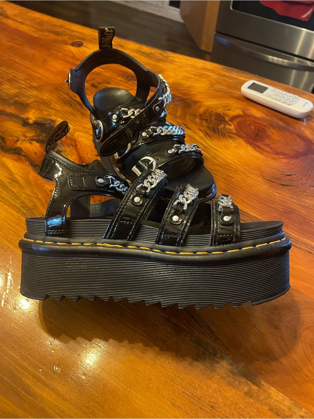 Dr. Martens Black Patent Platform Chain-Strap Sandals - Picture 5 of 6